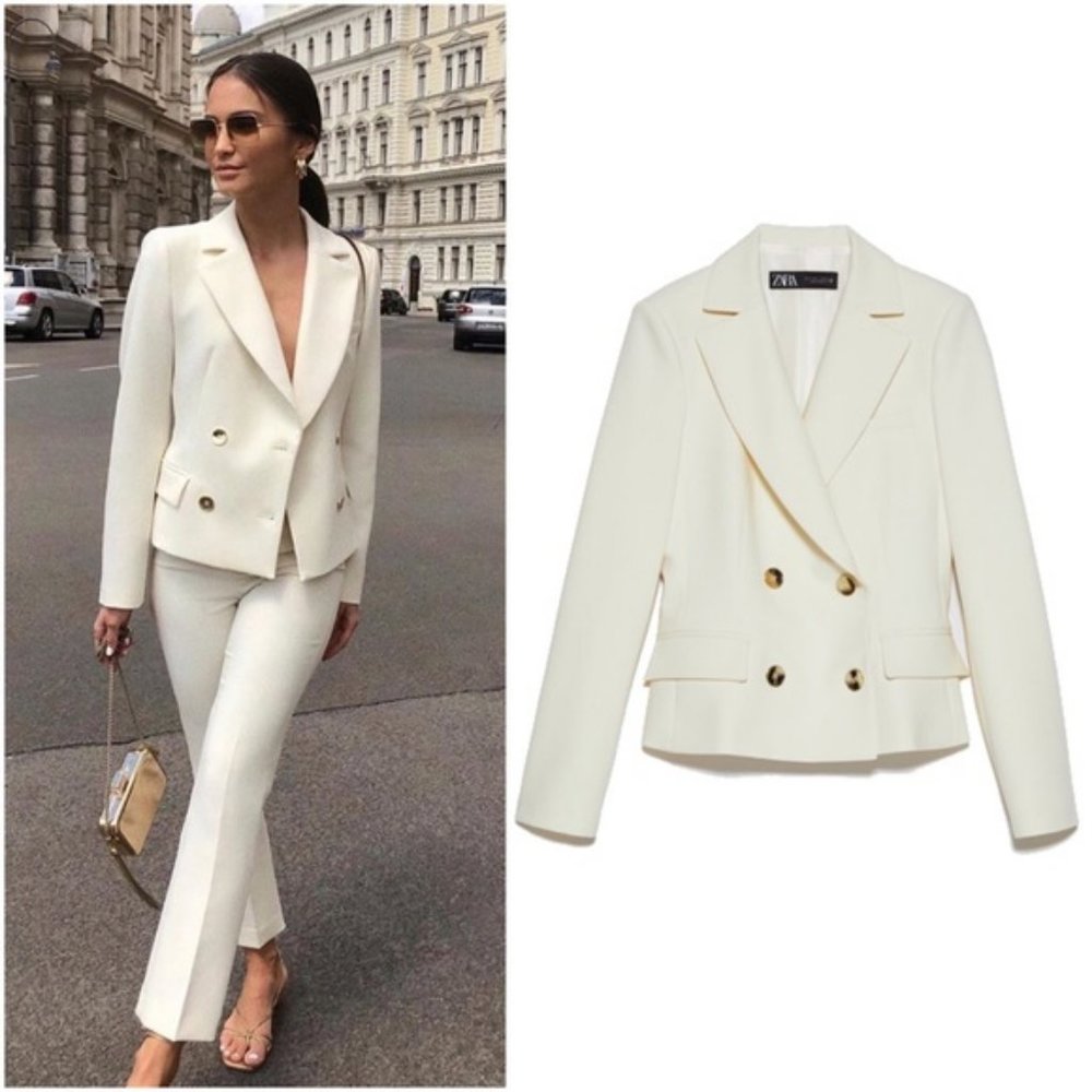 Zara Double Breasted Cropped Blazer - Picture 4 of 6